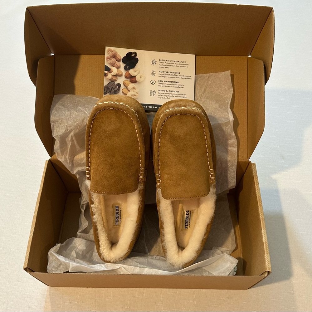 NEW Fireside by Dearfoams Shearling Moccasin Slippers Men’s 10.5